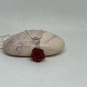 Tiny red rose necklace, Cute red rose necklace